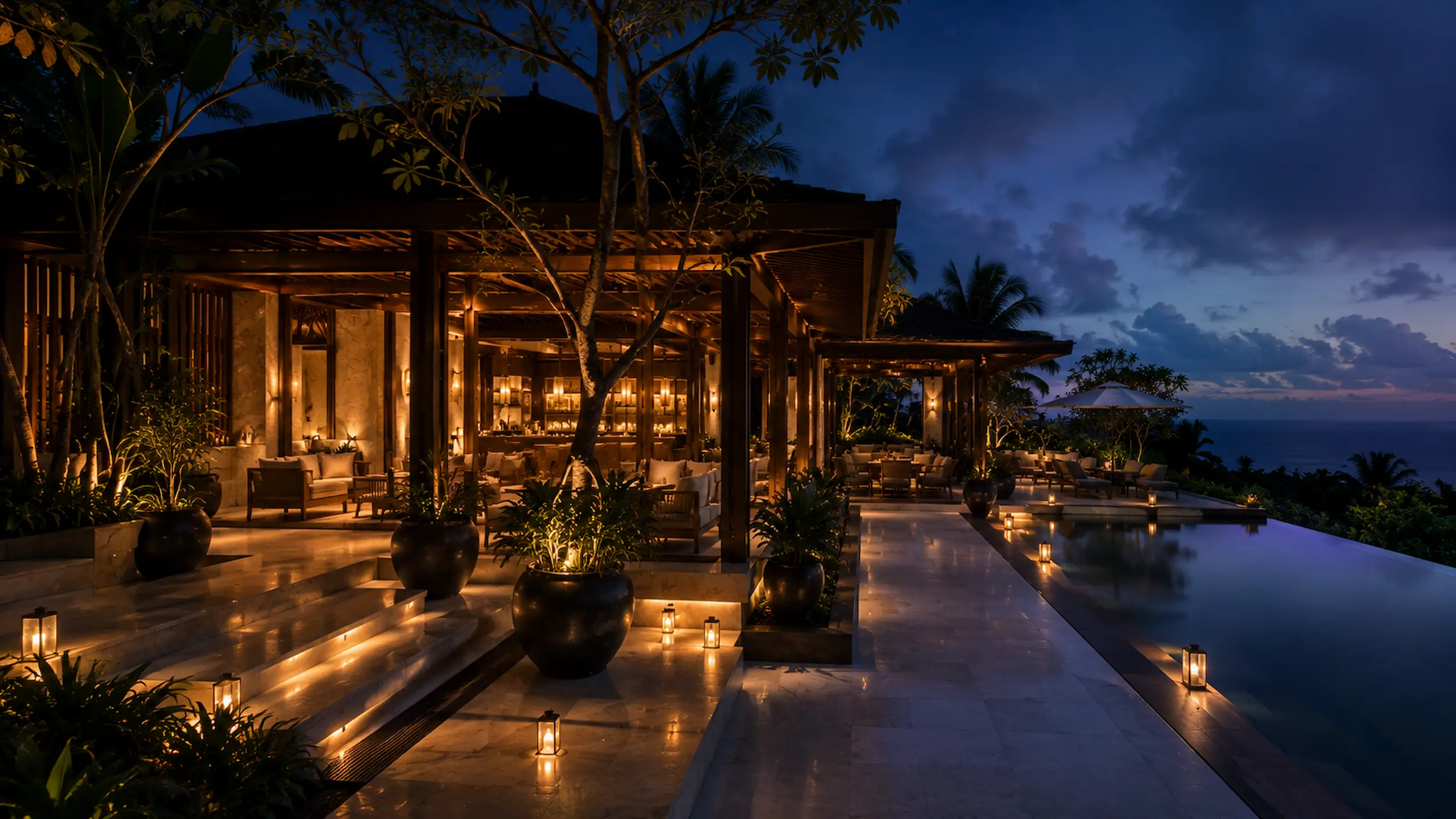 Luxury tropical hospitality property maintained through premium exterior cleaning Bali